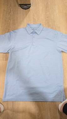 HL Sport Performance Luxury Striped Polo Shirt, Size Med, EUC, blue